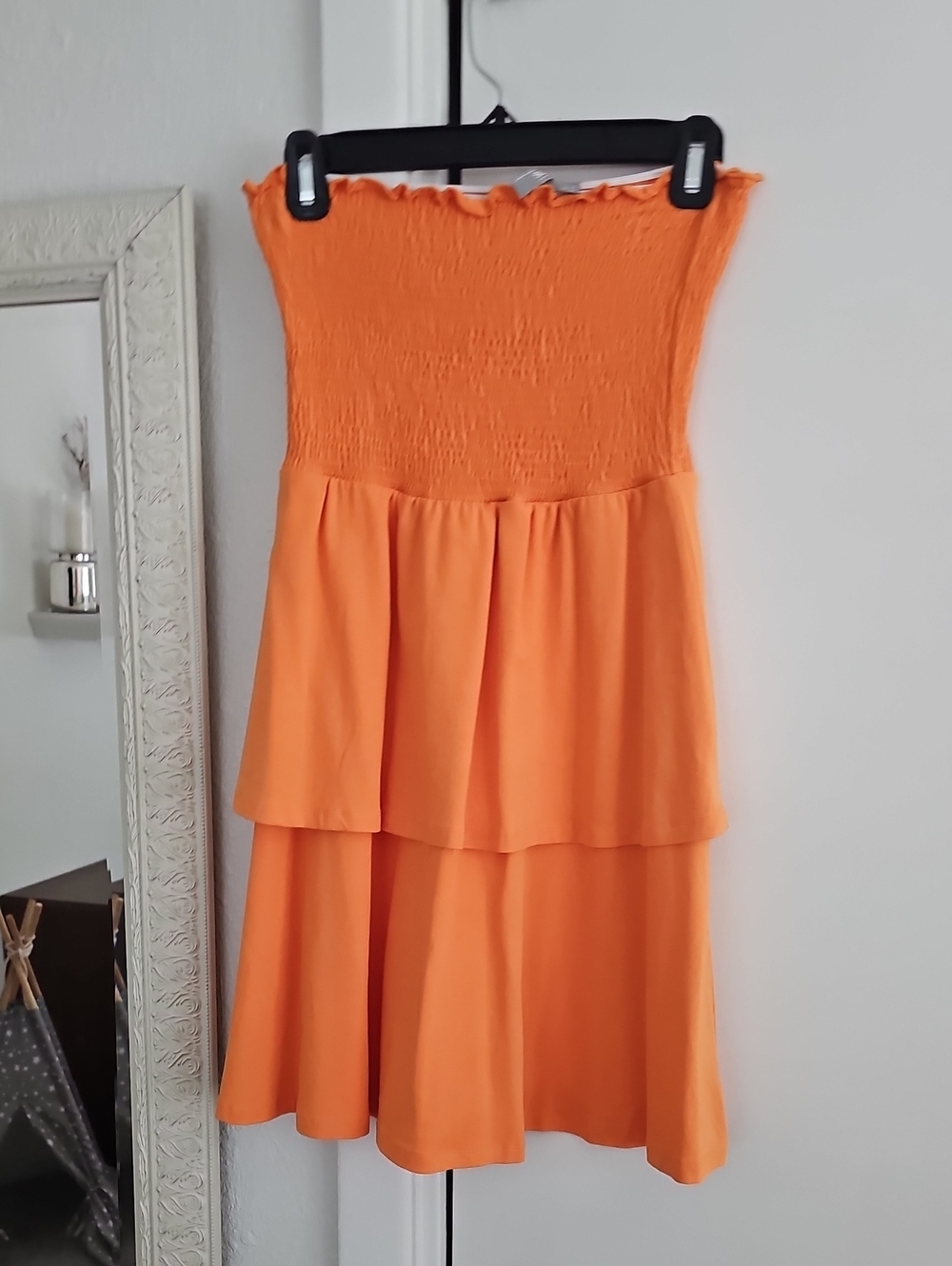 ASOS Bright Orange Strapless Tiered Dress